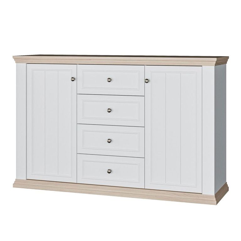 Pontypool Sideboard - 2 Door - 4 Drawer - Medium - White and Riva Oak