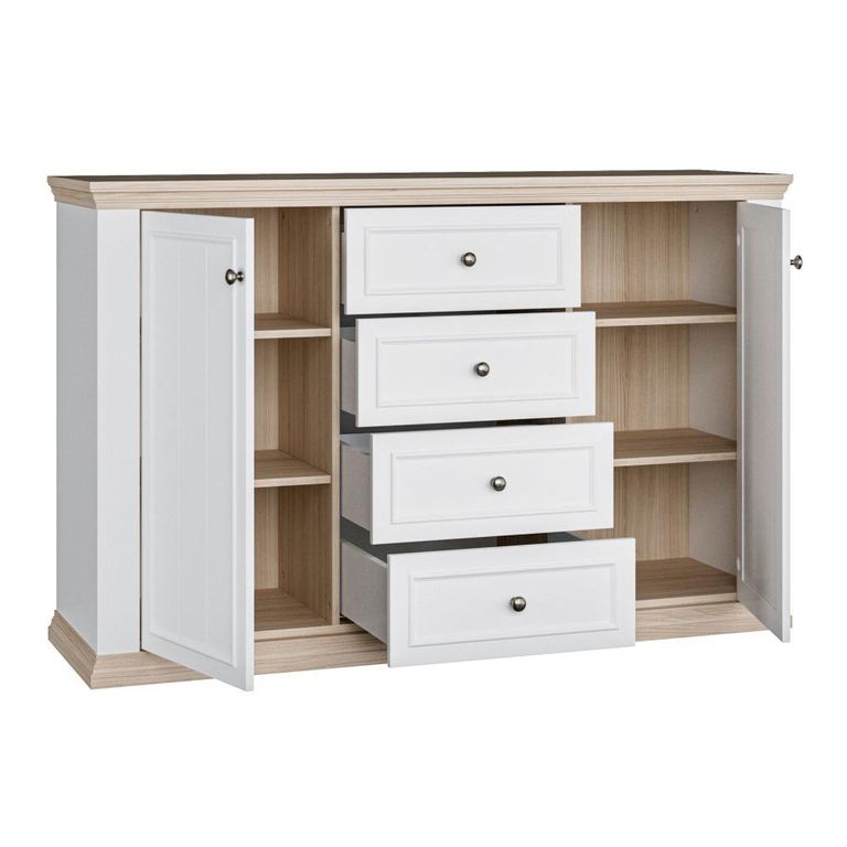 Pontypool Sideboard - 2 Door - 4 Drawer - Medium - White and Riva Oak