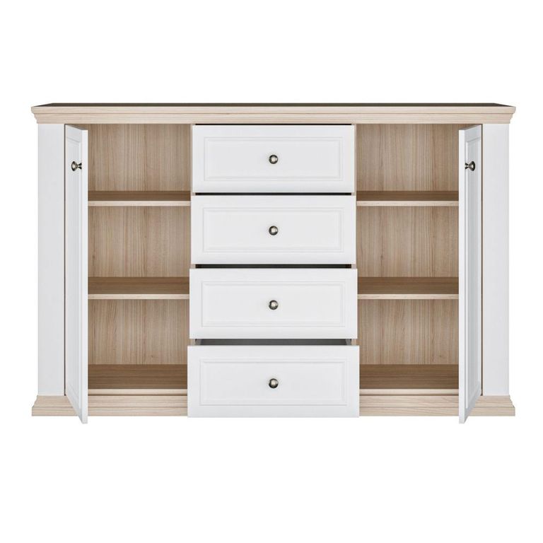 Pontypool Sideboard - 2 Door - 4 Drawer - Medium - White and Riva Oak