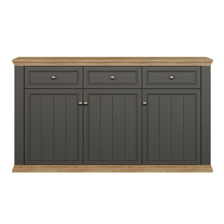 Pontypool Sideboard - 3 Door - 3 Drawer - Large - Dark Grey and Light Oak