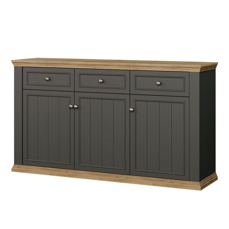 Pontypool Sideboard - 3 Door - 3 Drawer - Large - Dark Grey and Light Oak