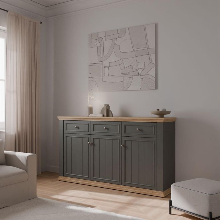 Pontypool Sideboard - 3 Door - 3 Drawer - Large - Dark Grey and Light Oak