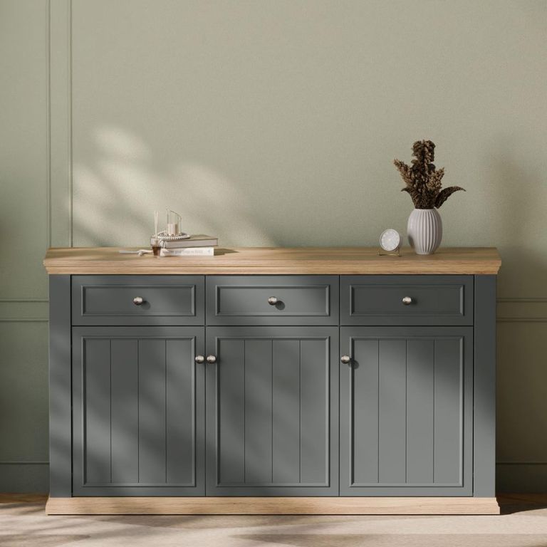 Pontypool Sideboard - 3 Door - 3 Drawer - Large - Dark Grey and Light Oak