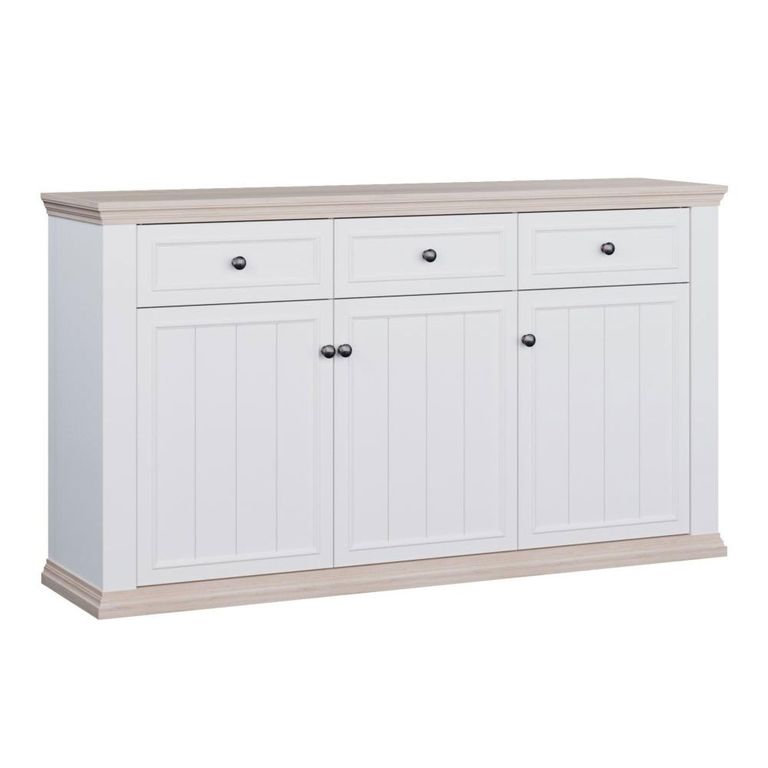 Pontypool Sideboard - 3 Door - 3 Drawer - Large - White and Riva Oak