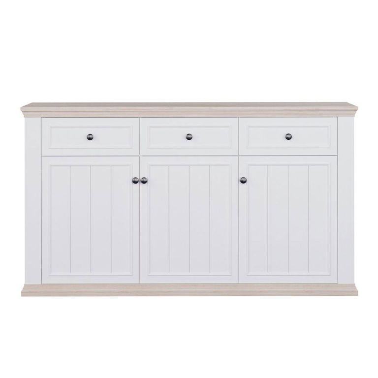 Pontypool Sideboard - 3 Door - 3 Drawer - Large - White and Riva Oak