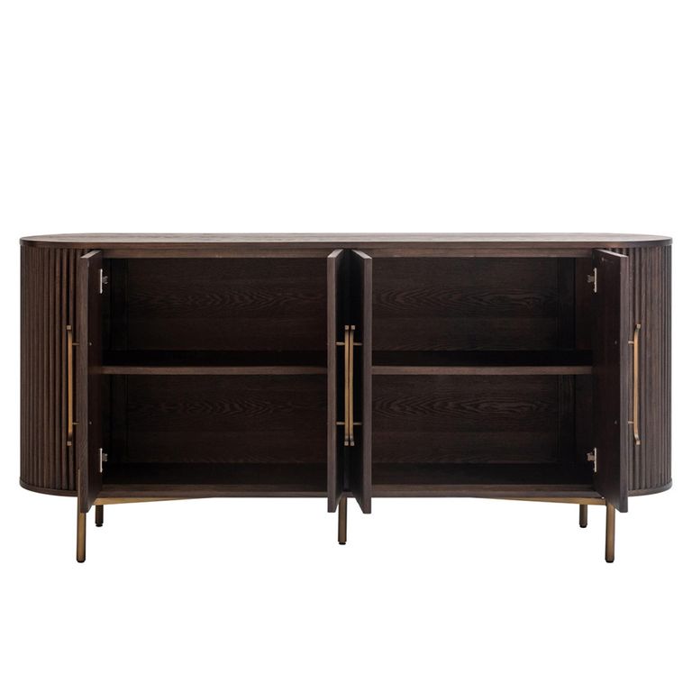 Luxor Brushed Brass Ribbed 4 Door Extra Large Curved Sideboard