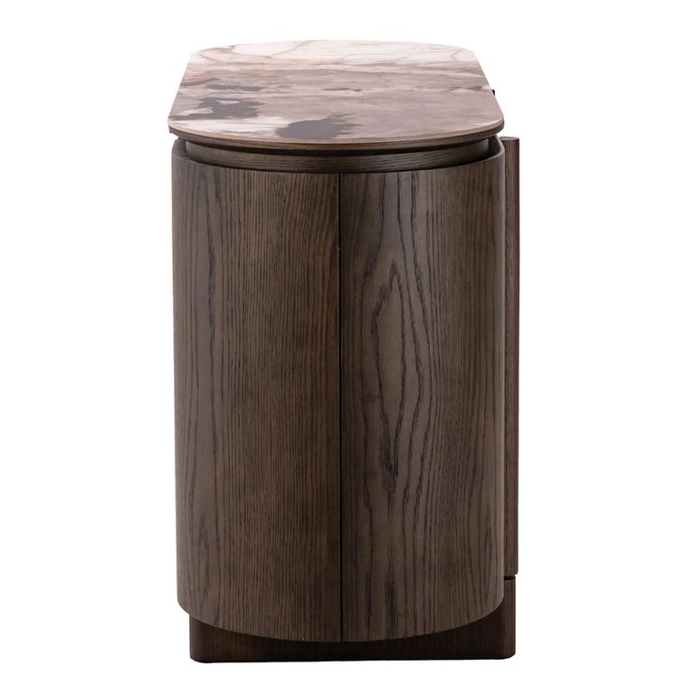 Langford Curved Sideboard - 3 Door - Medium - Brown - Ceramic and Oak