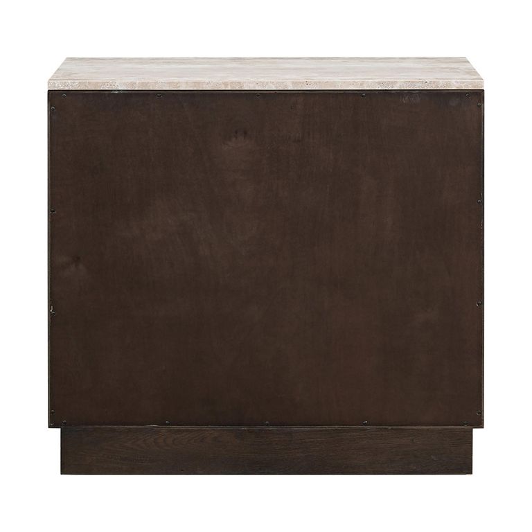 Claremont Dark Wood 2 Door Small Geometric Sideboard with Travertine Top