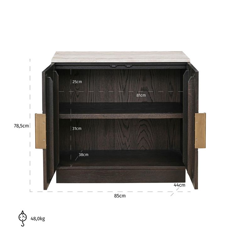 Claremont Dark Wood 2 Door Small Geometric Sideboard with Travertine Top