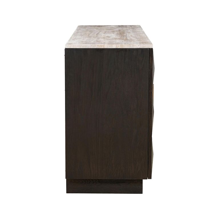 Claremont Dark Wood 4 Door Extra Large Geometric Sideboard with Travertine Top