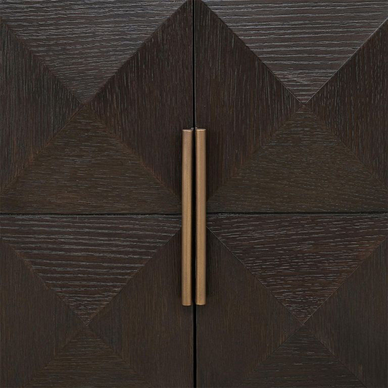 Claremont Dark Wood 4 Door Extra Large Geometric Sideboard with Travertine Top