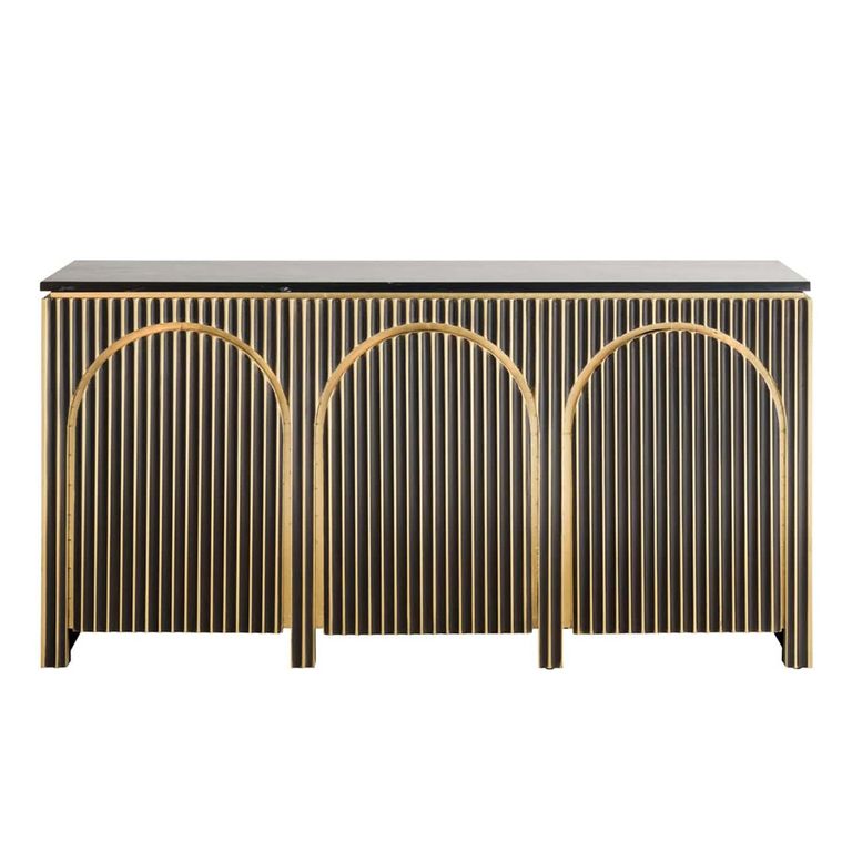 Les Arcs Brushed Gold Ribbed 3 Door Large Sideboard - 160cm