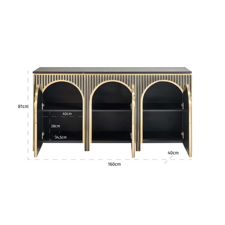 Les Arcs Brushed Gold Ribbed 3 Door Large Sideboard - 160cm