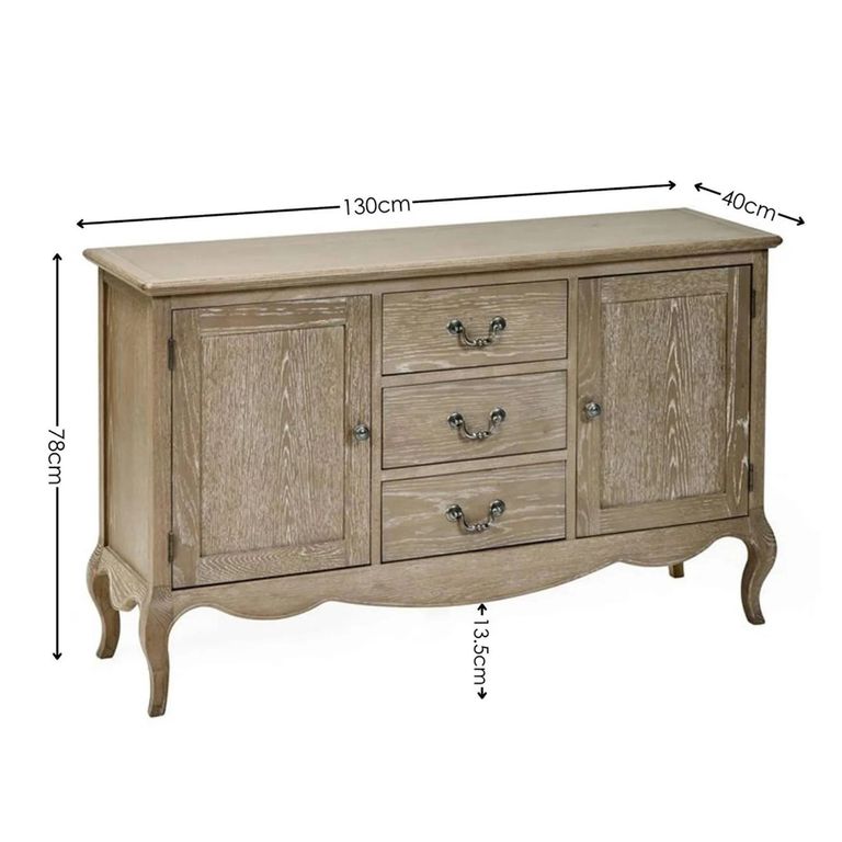 Camille Sideboard - 2 Door - 130cm - French Style - Natural - Limed Oak