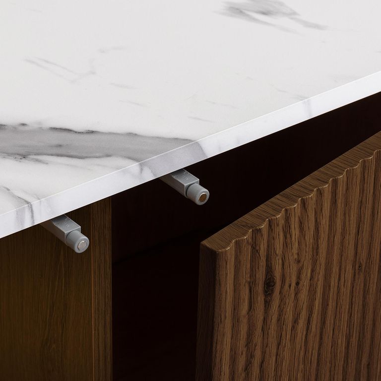 Russo Curved Sideboard - Fluted Base - 2 Door - 120cm - Small - Marble Top and Walnut