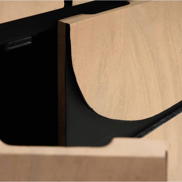 Boho Sideboard - 2 Door - 2 Drawer - 85cm - Compact - Geometric Design - Natural and Black - Mango Wood