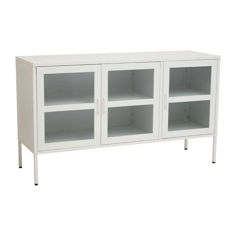 Acier Metal Medium Sideboard - 3 Door - White - 140cm