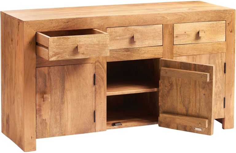 Ajmer Light Mango Wood 135cm Medium 3 Door Sideboard