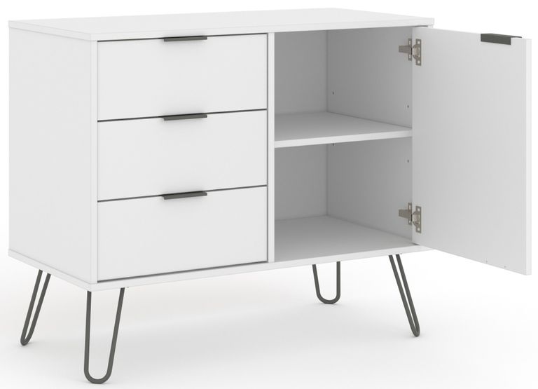 Augusta White 90cm Small Sideboard with Hairpin Legs