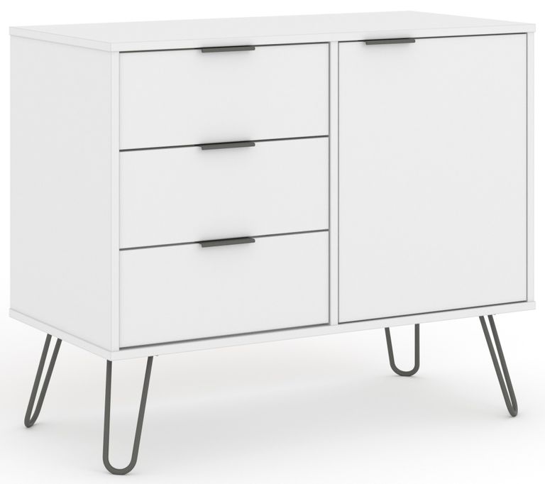 Augusta White 90cm Small Sideboard with Hairpin Legs