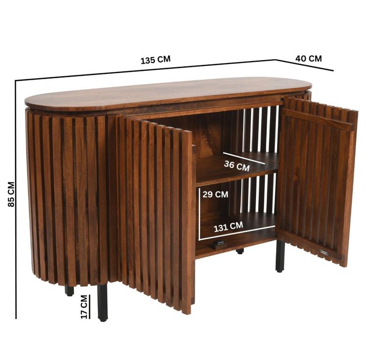 Amber Slatted Mango Wood 135cm Medium 2 Door Sideboard