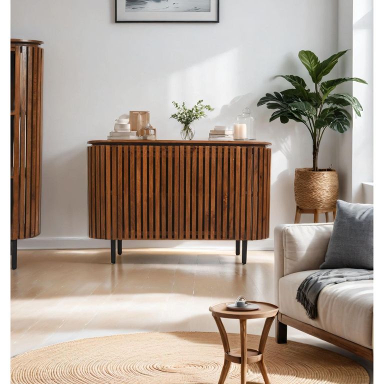 Amber Slatted Mango Wood 135cm Medium 2 Door Sideboard