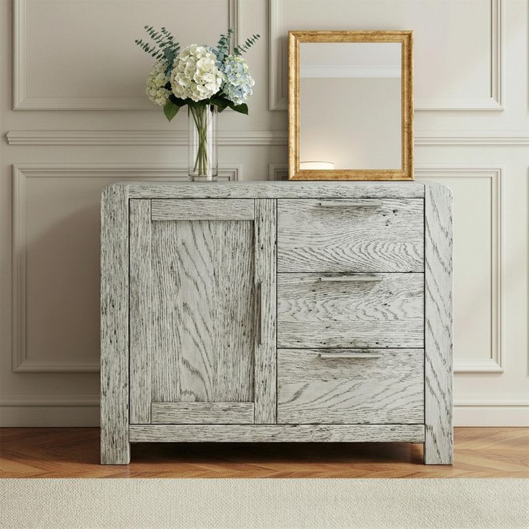 Amsterdam Small Sideboard - 1 Door - Grey Washed Oak - 98.5cm