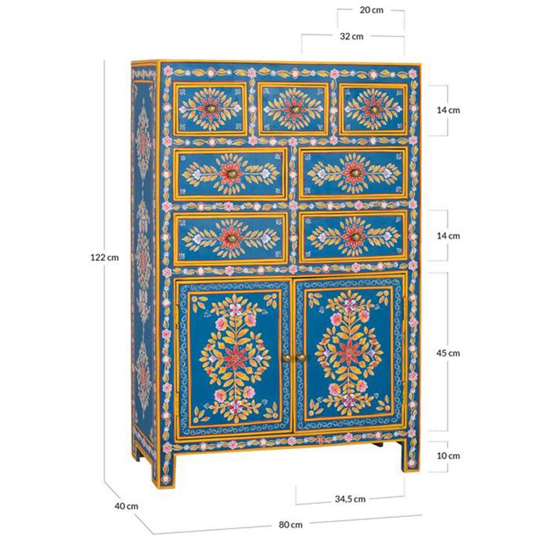 Ancona Highboard - Blue Mango Wood - Painted - 2 Door - Medium