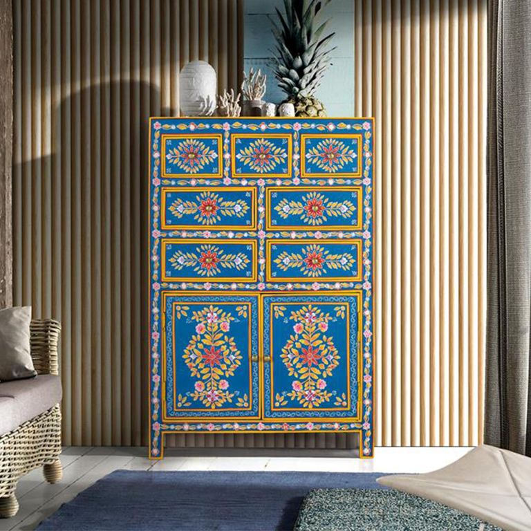 Ancona Highboard - Blue Mango Wood - Painted - 2 Door - Medium