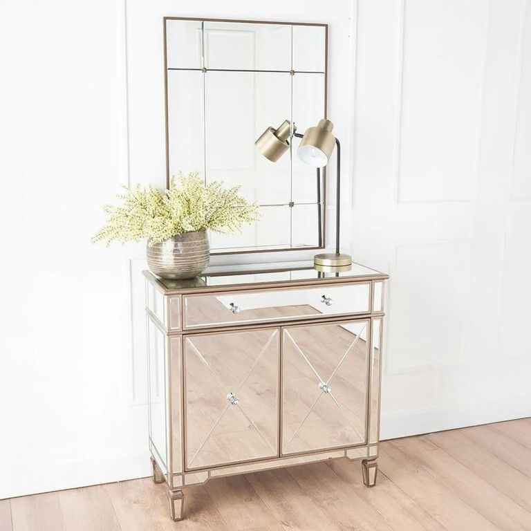 Antoinette Mirrored Champagne Trim 2 Door Small Sideboard - 90cm
