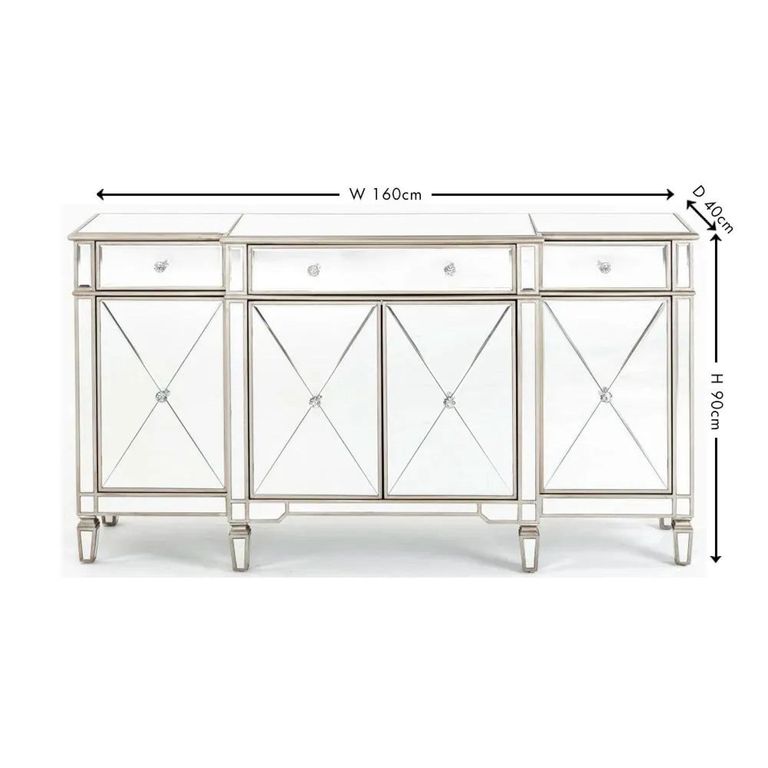 Antoinette Mirrored Champagne Trim 4 Door Large Sideboard - 160cm