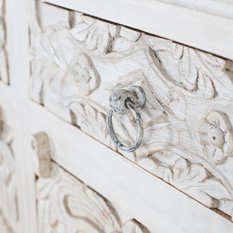 Arcova Sideboard - White Carved Mango Wood - 4 Door - Extra Large - 180cm