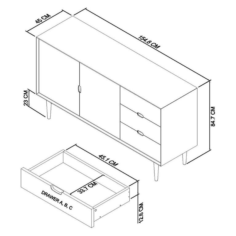 Dansk Scandi Oak Large Sideboard - 2 Door - 3 Drawer