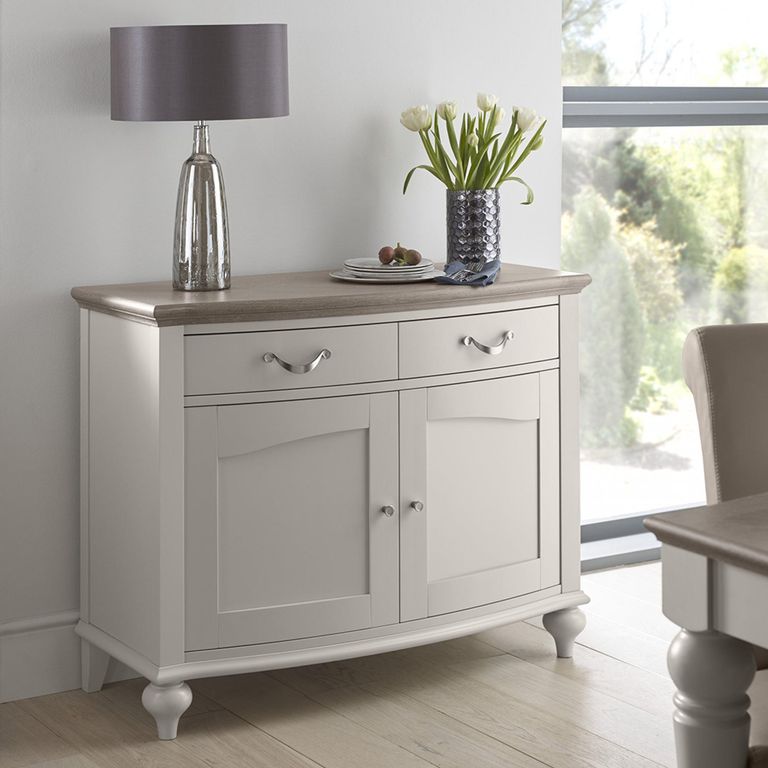 Montreux Narrow Sideboard - 2 Drawer - Grey Washed Oak & Soft Grey