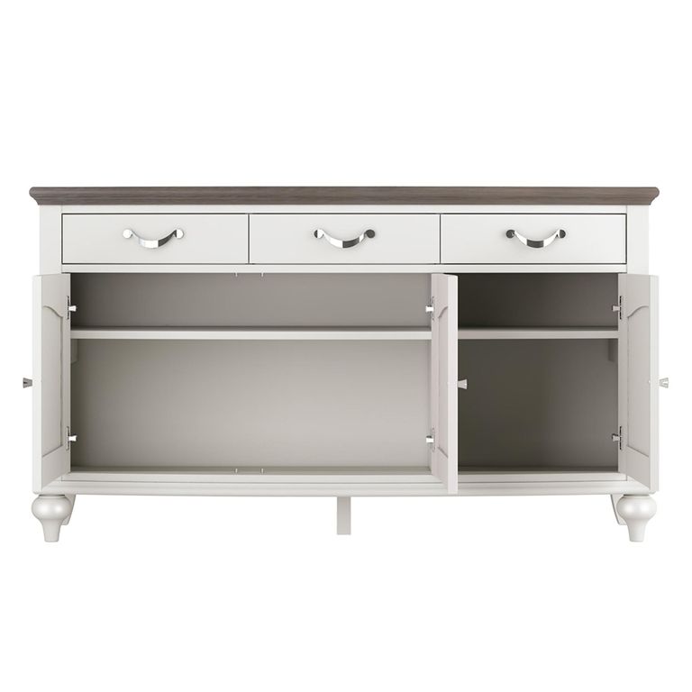 Montreux Wide Sideboard - 3 Drawer - Grey Washed Oak & Soft Grey