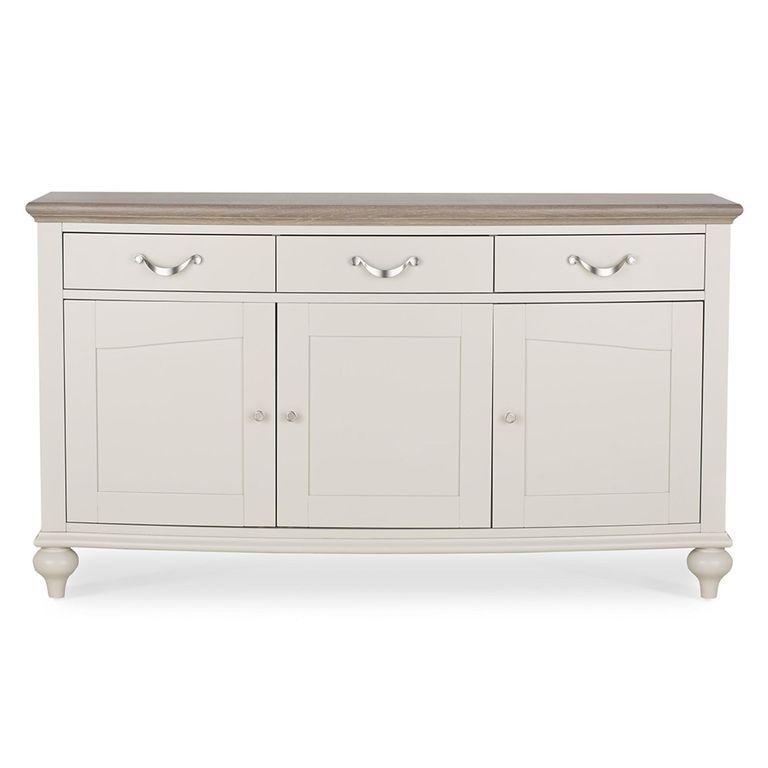 Montreux Wide Sideboard - 3 Drawer - Grey Washed Oak & Soft Grey