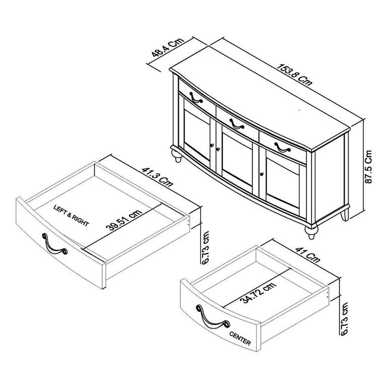 Montreux Wide Sideboard - 3 Drawer - Grey Washed Oak & Soft Grey