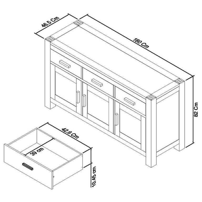 Turin Dark Oak Wide Sideboard - 3 Door