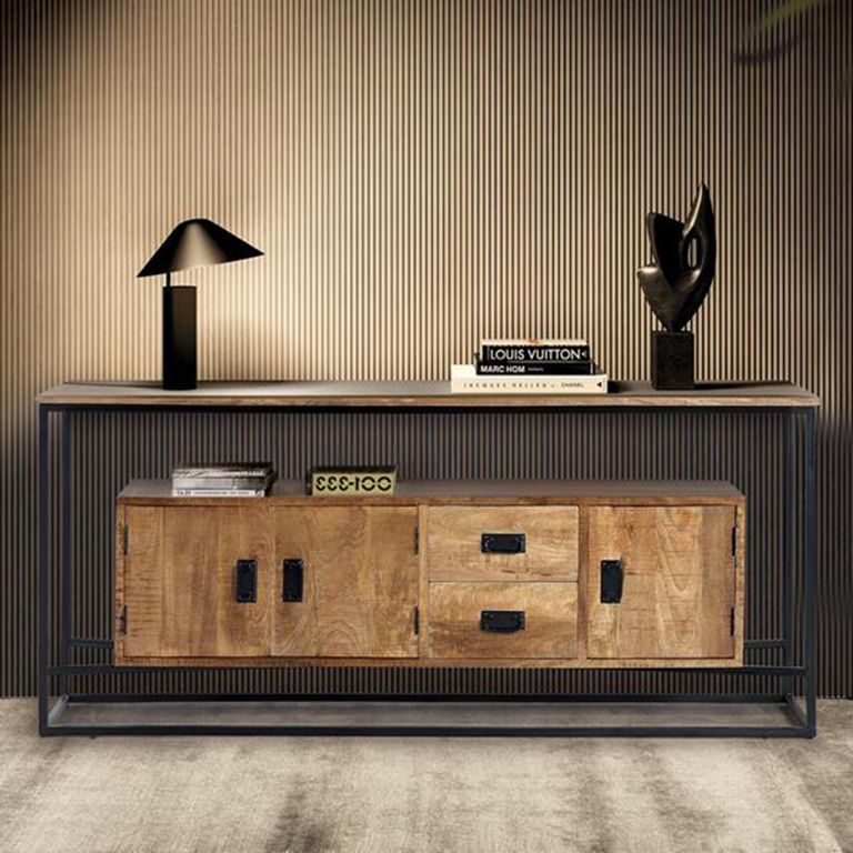 Bergamo Sideboard - Industrial Style - Mango Wood - 3 Door - Extra Large - 180cm