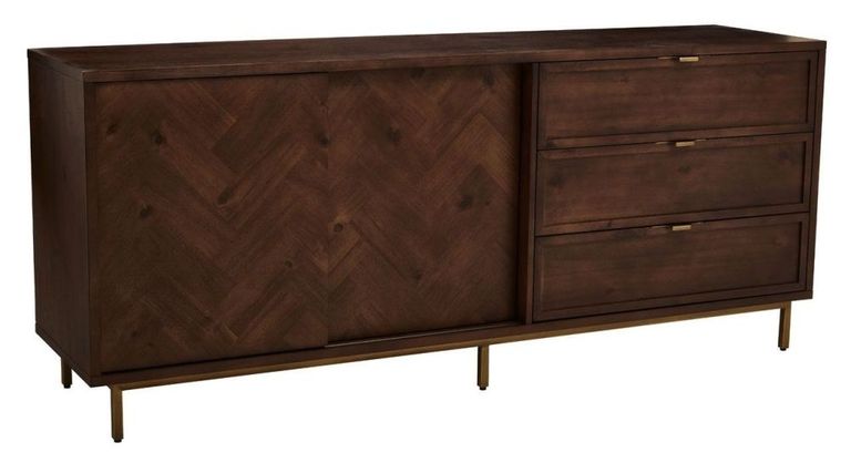 Brando Sideboard - Herringbone - 2 Door - Extra Large - 180cm - Dark Brown