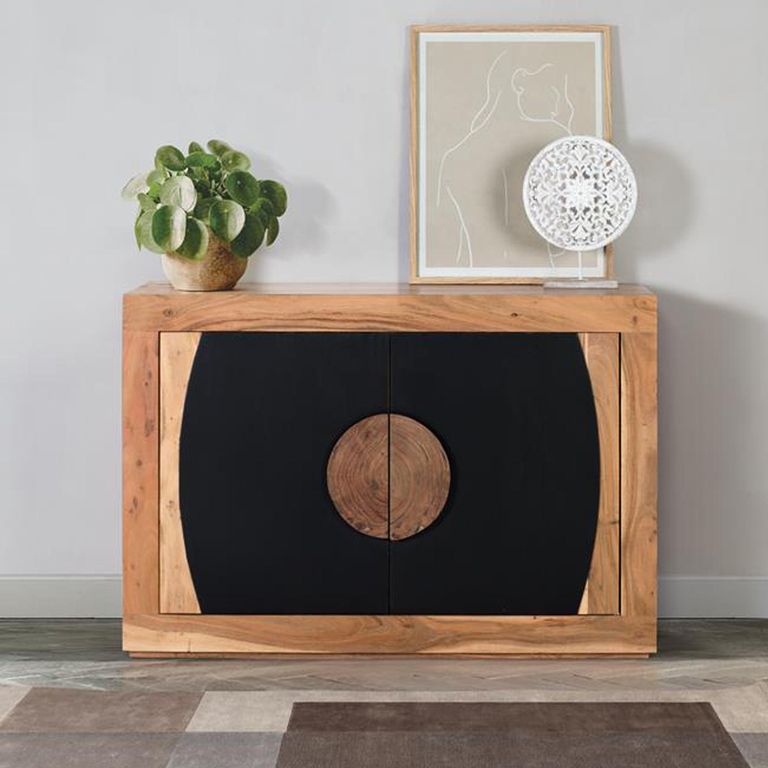 Braylee Sideboard - Natural and Black - 2 Door - Small - 110cm - Acacia Wood