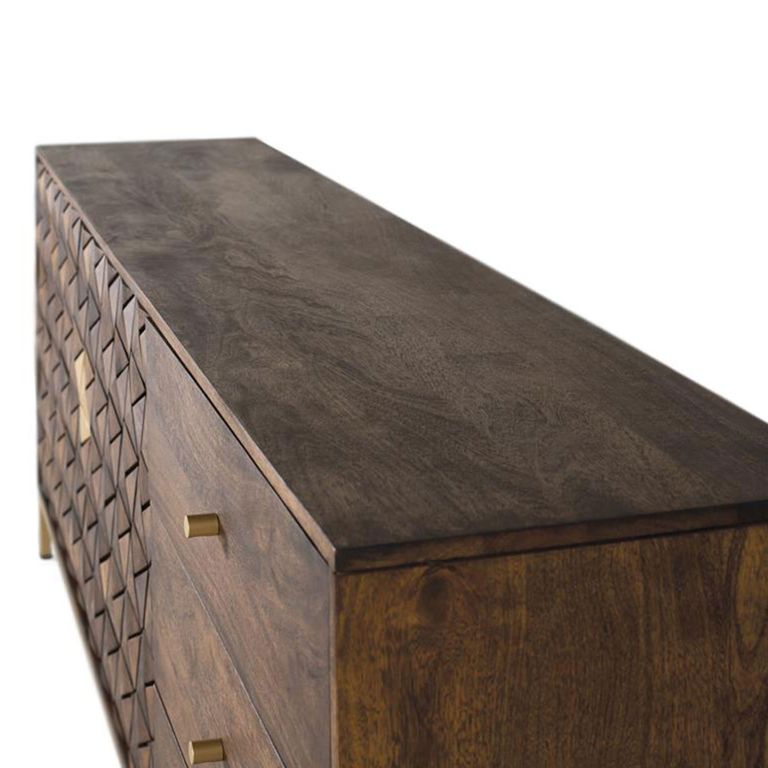 Caltan Sideboard - 2 Door - Extra Large - 190cm - Walnut Mango Wood and Gold - Geometric
