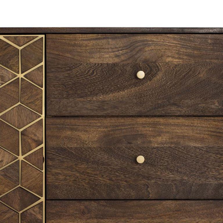 Caltan Sideboard - 2 Door - Medium - 145cm - Walnut Mango Wood and Gold - Geometric