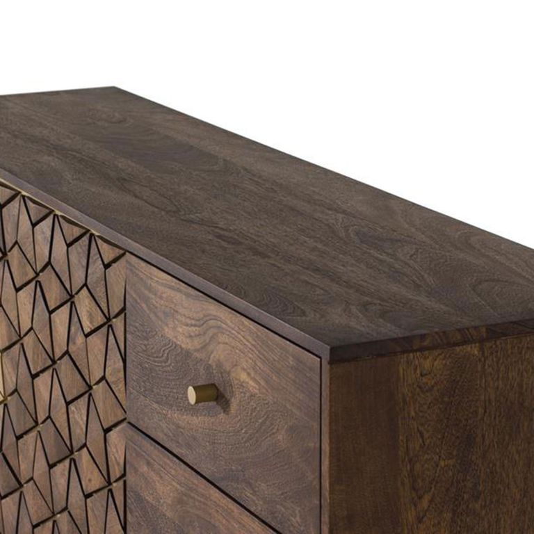 Caltan Sideboard - 2 Door - Medium - 145cm - Walnut Mango Wood and Gold - Geometric