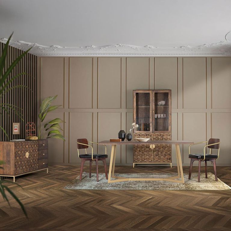 Caltan Sideboard - 2 Door - Medium - 145cm - Walnut Mango Wood and Gold - Geometric