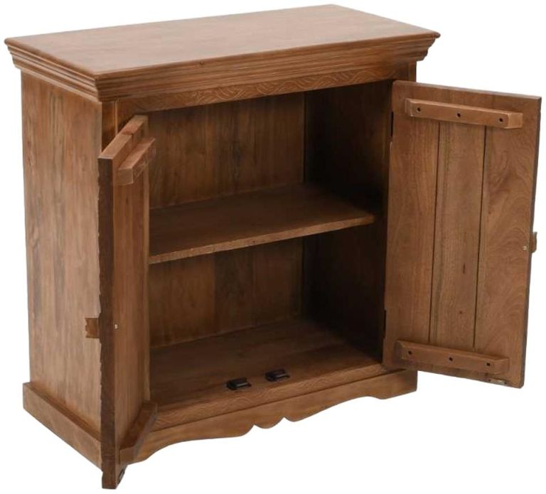 Carved Mango Wood 85cm Small Sideboard - 2 Doors