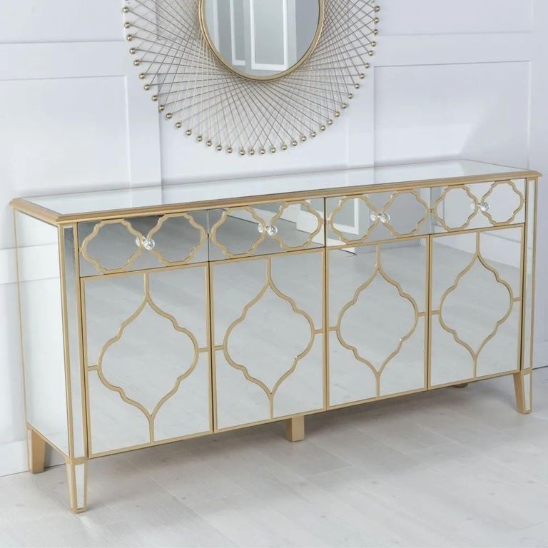 Casablanca Mirrored Gold Trim 4 Door Large Sideboard - 170cm