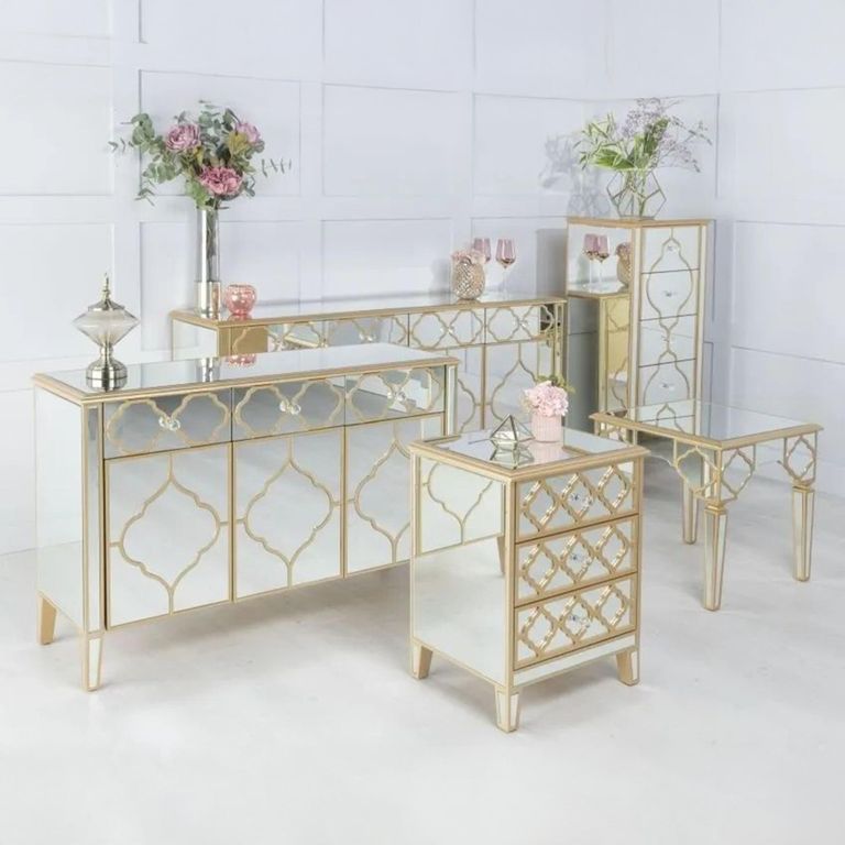 Casablanca Mirrored Gold Trim 4 Door Large Sideboard - 170cm