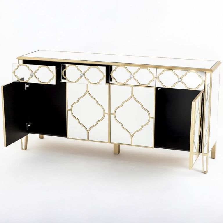 Casablanca Mirrored Gold Trim 4 Door Large Sideboard - 170cm