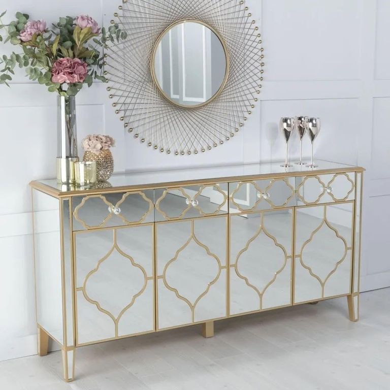 Casablanca Mirrored Gold Trim 4 Door Large Sideboard - 170cm